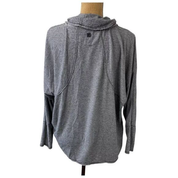 Calvin Klein Performance Cowl Neck Front Wrap Black White Striped Sweater Soft C - Picture 3 of 10